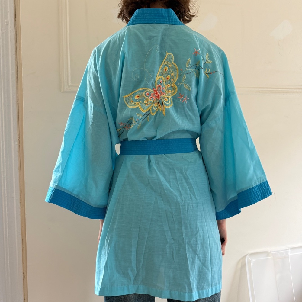 Blue Kimono-Style Robe with Gold Embroidery - Picture 4 of 8
